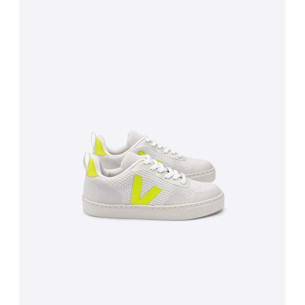 Kids\' Veja V-10 MALHA BRANCO Sneakers White/Green | SG 840TCE